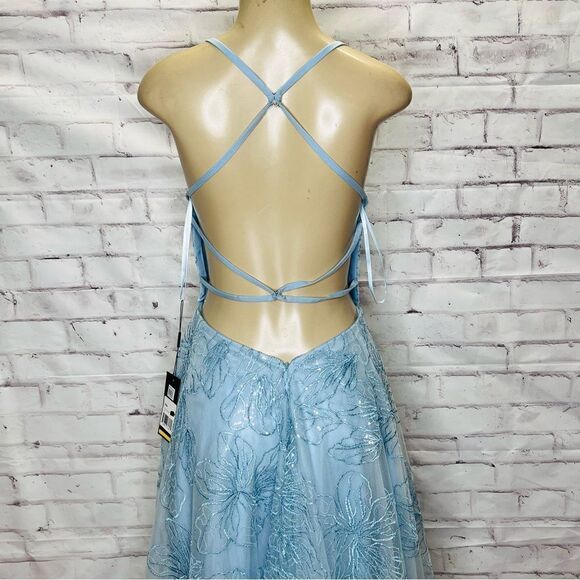 LA FEMME  cloud blue formal dress with open back and sequins  27704 - Picture 7 of 11